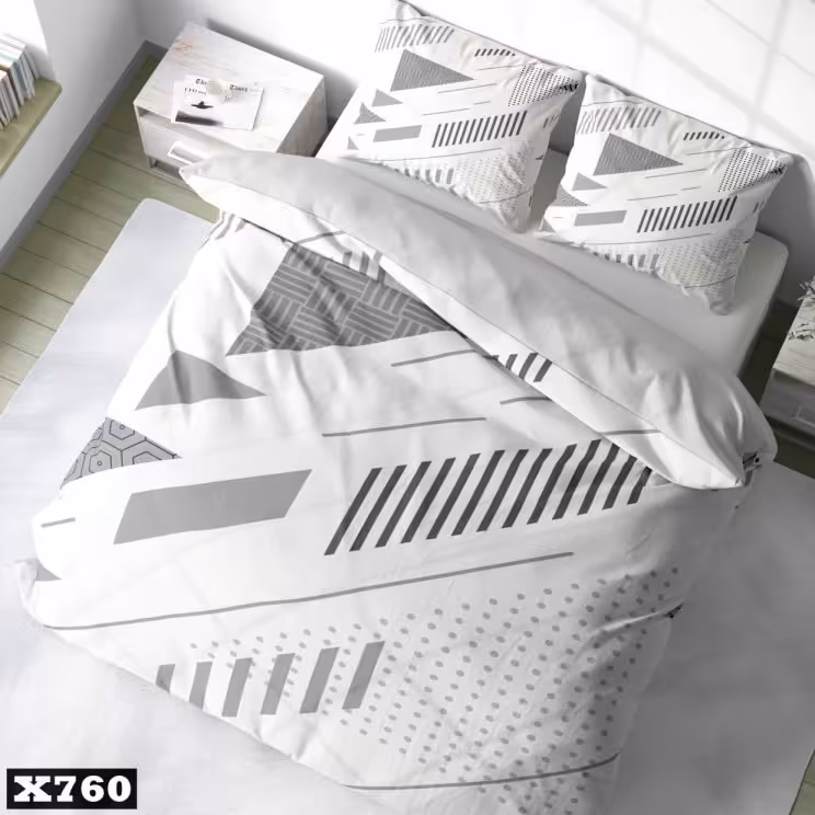 سرویس روتختی یک نفره میکروتترون سه بعدی،طرح اسپرت طوسی با زمینه سفید،مناسب بزرگسال،برای تخت 90