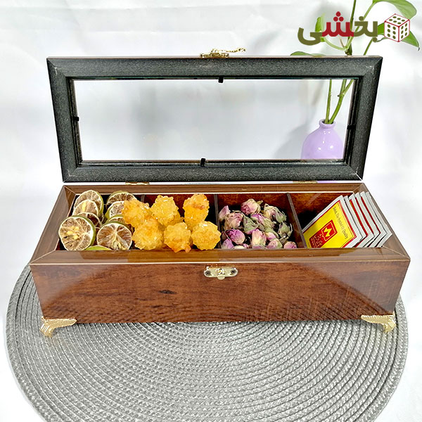 جعبه تی بگ چوبی 4 خانه