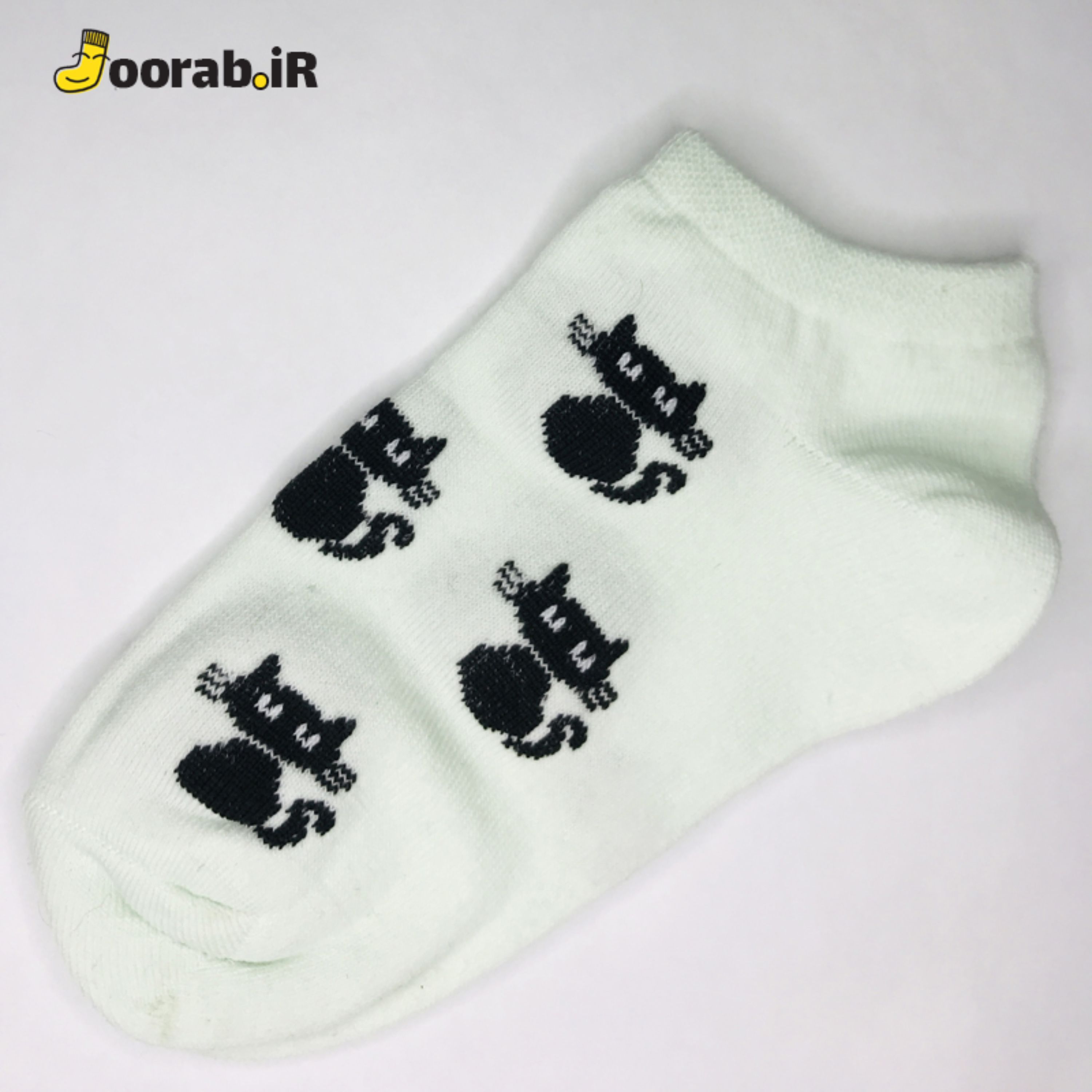 جوراب مچی فانتزی طرح گربه سبز روشن