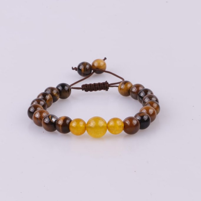 دستبند جید زرد و چشم ببر با حکاکی دعای شرف الشمس