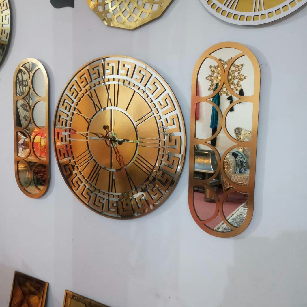 ساعت دیواری  آینه ای سه تیکه طرح گرد مدل 102