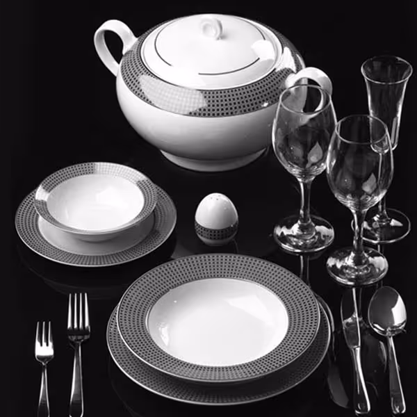 سرویس چینی سورن پلاتینی پُرکار زرین 18 نفره 102 پارچه