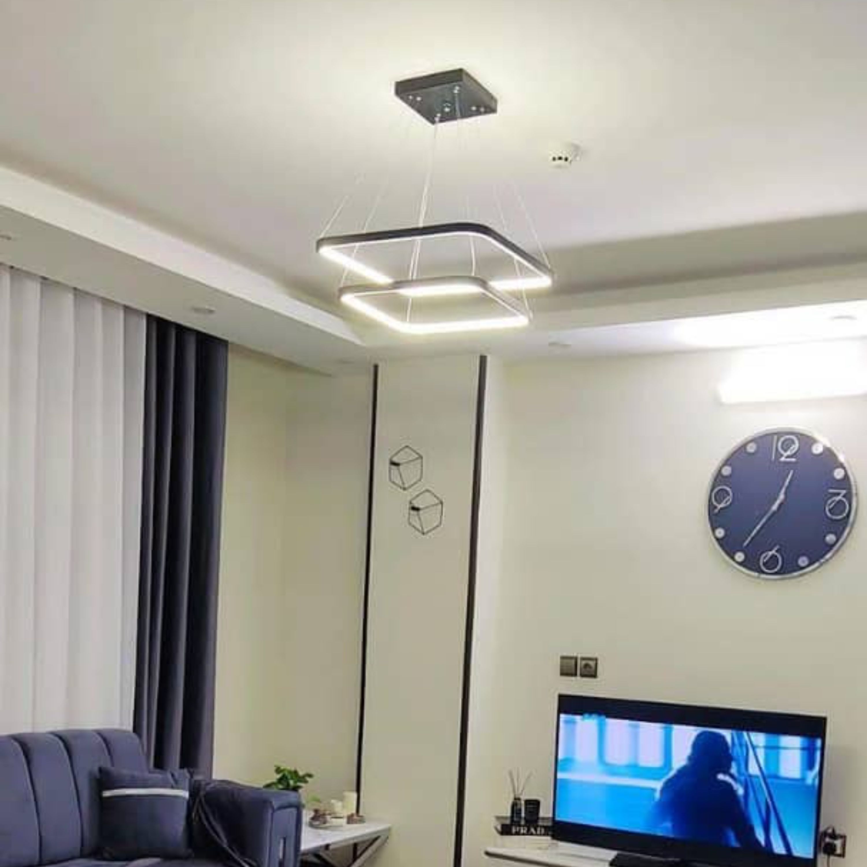 لوستر مدرن طرح دو مربع سایز 40-50 رنگ بدنه سفید نور مهتابی
