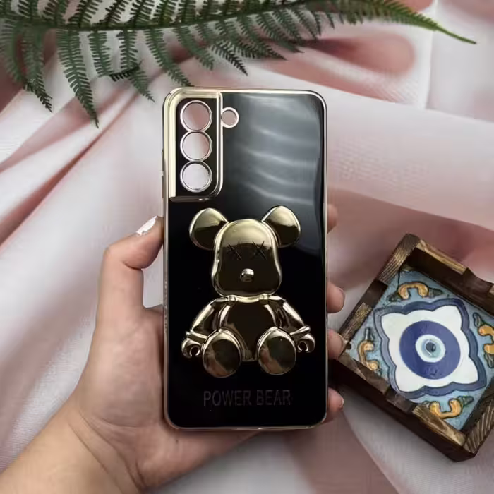 قاب گوشی Galaxy S21 FE سامسونگ خرس تدی طلایی محافظ لنز دار  پاپ سوکتی کد 77461