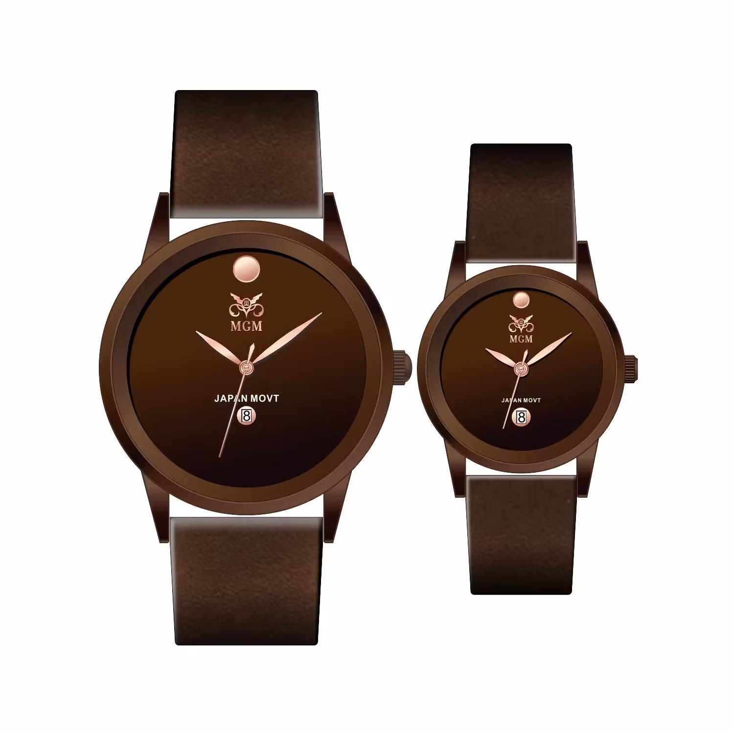 ست ساعت مچی عقربه ای زنانه و مردانه ام جی ام مدل 1002 رنگ کافی صفحه کافی