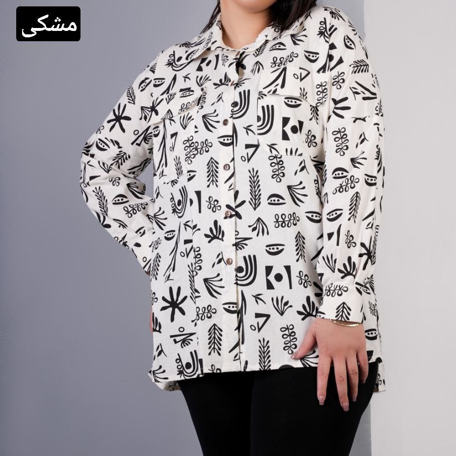تونیک مانتویی سایزبزرگ زنانه جنس لنین درجه یک طرحدار بسیار با کیفیت