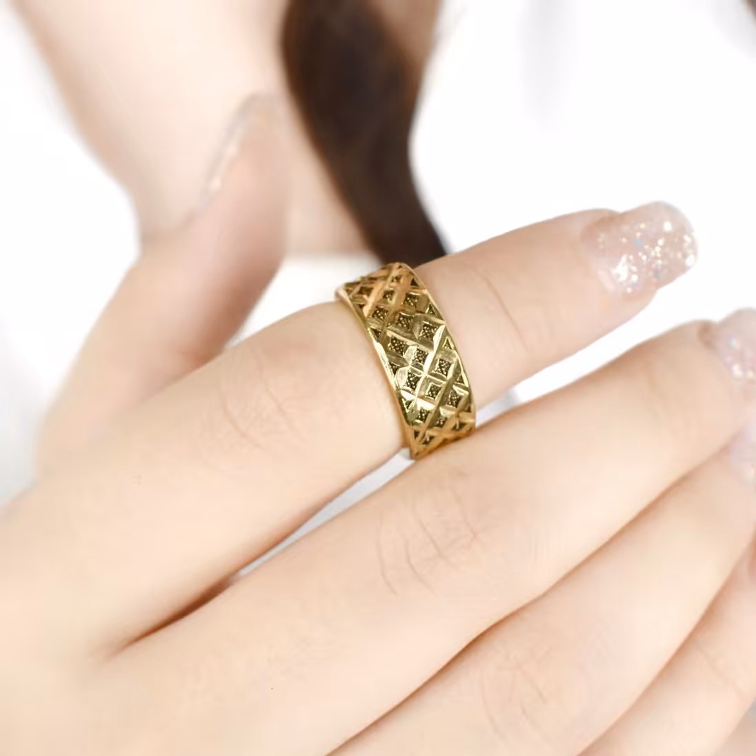 انگشتر رینگی استیل طرح سیاه قلم سایز 6 کد 8071