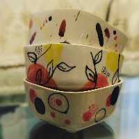 کاسه چهارگوش سرامیکی کار نقاشی با دست(از تولید به مصرف)