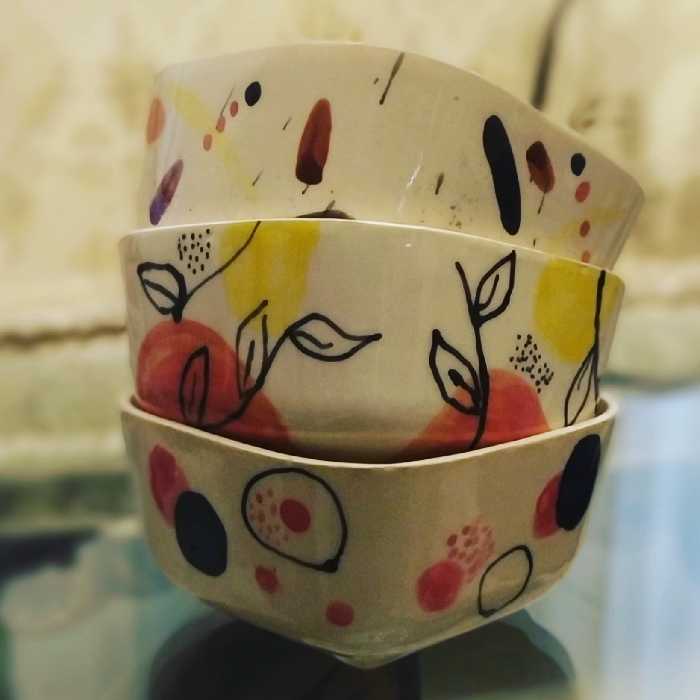 کاسه چهارگوش سرامیکی کار نقاشی با دست(از تولید به مصرف)