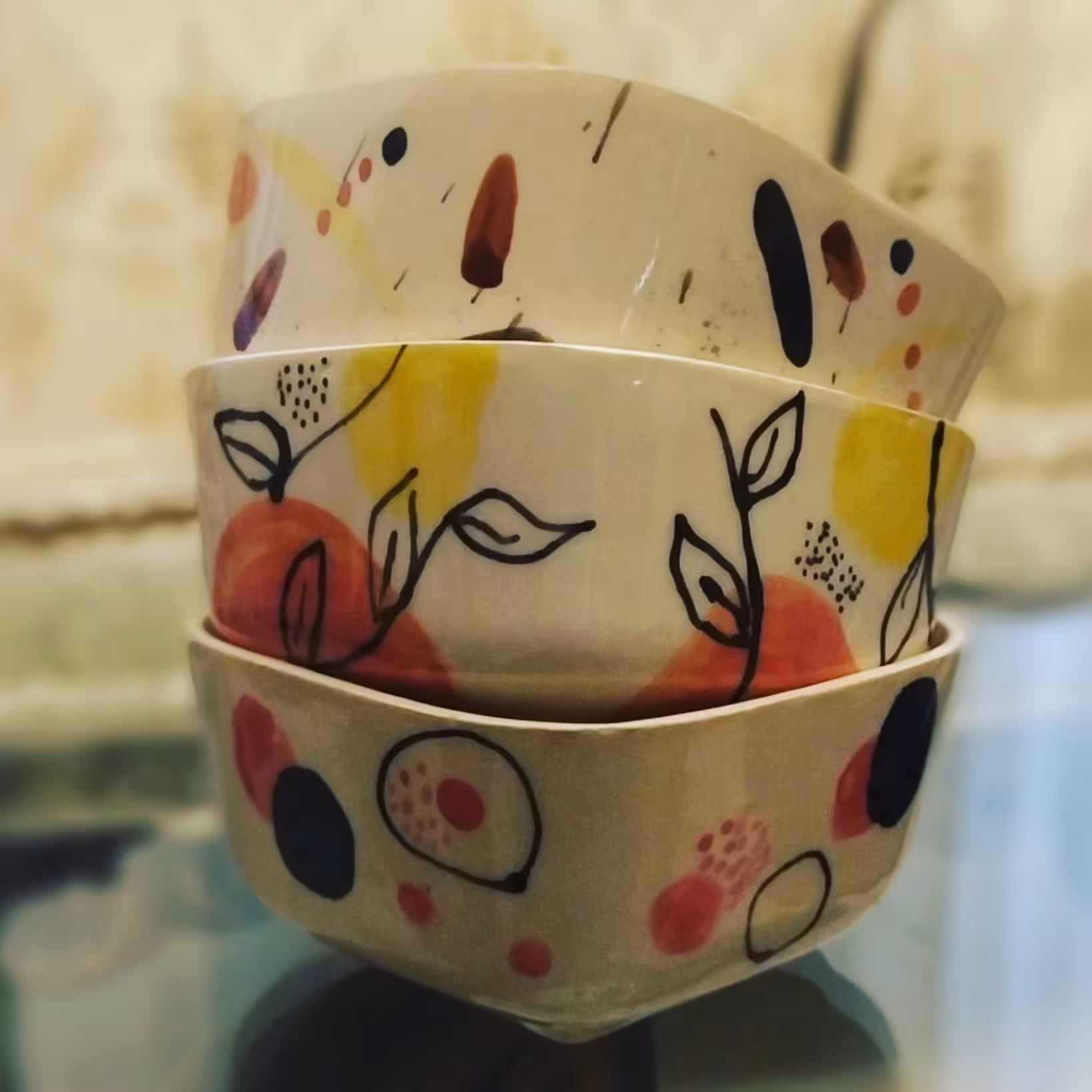 کاسه چهارگوش سرامیکی کار نقاشی با دست(از تولید به مصرف)