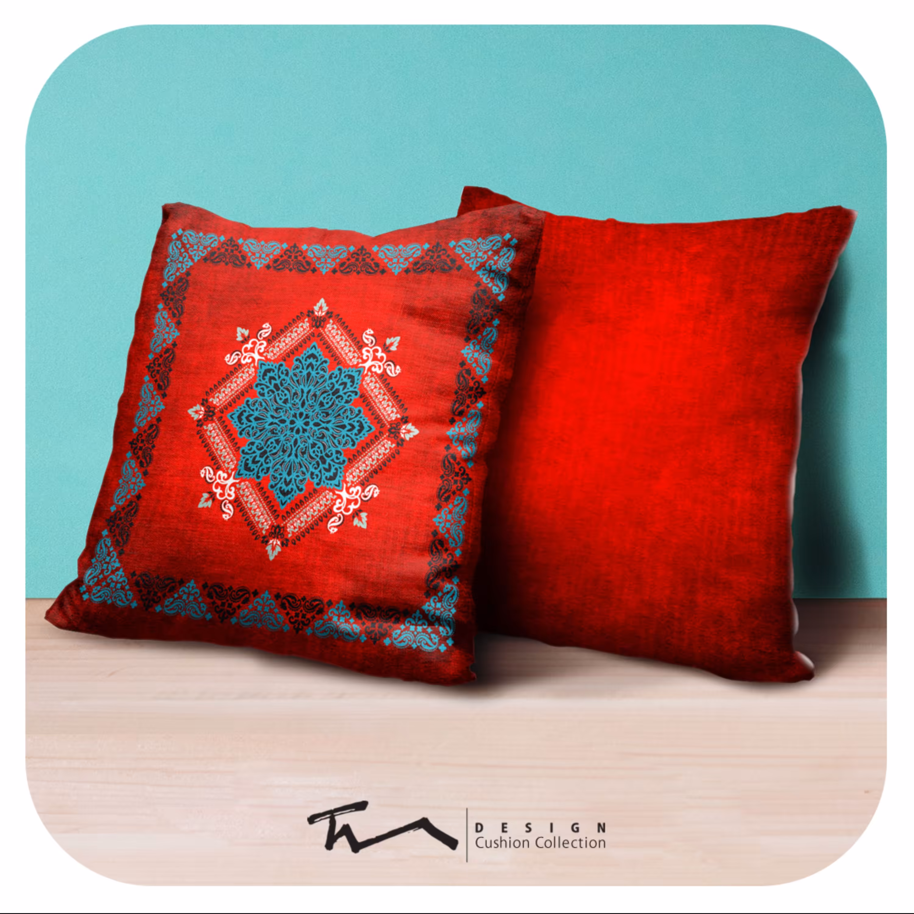 دو عدد کاور کوسن طرح سنتی 1 - دو رو مخمل پورش - 40 در 40 - زیپ مخفی 