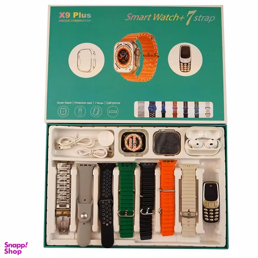 ساعت هوشمند مدل X9 Plus به همراه 7 عدد بند اضافه و گوشی مینی