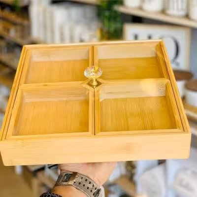 جعبه تی بگ بامبو چهار خانه