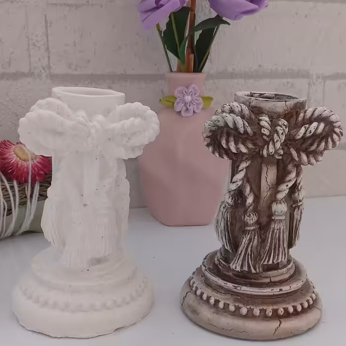 بیس خام جا شمعی پاپیونی  مناسب سفره هفت سین و دکوری خیلی یبا و پر طرفدار جنس پودر سنگ هنری 