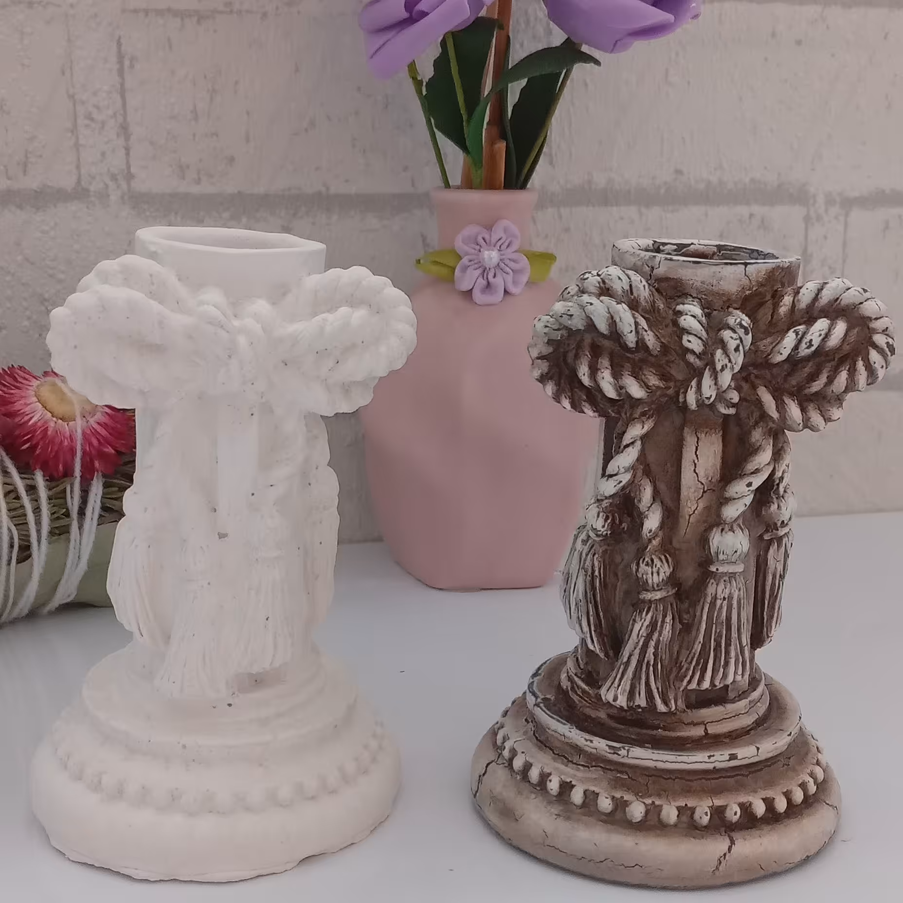 بیس خام جا شمعی پاپیونی  مناسب سفره هفت سین و دکوری خیلی یبا و پر طرفدار جنس پودر سنگ هنری 