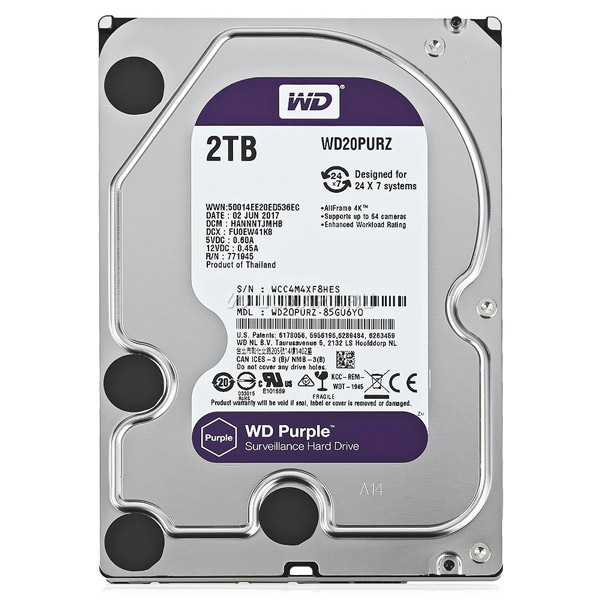 هارد اینترنال وسترن دیجیتال مدل بنفش Purple ظرفیت 2TBWestern Digital Purple 2TB Surveillance Hard Disk Drive - SATA 6Gb/s 35 Inch