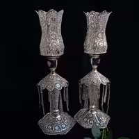 شمعدان لاله ملیله سایز متوسط بدون لبه جنس مس با آبکاری نقره 41 سانت