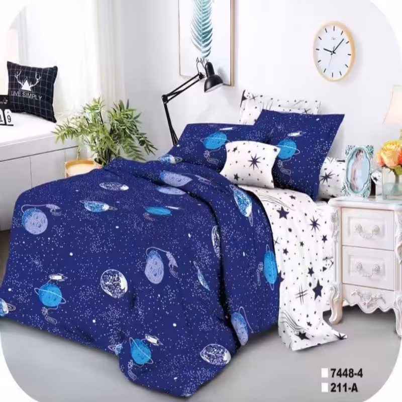 روتختی دونفره میکرو پنبه کد 359 دو رو سفید آبی طرح کهکشانی