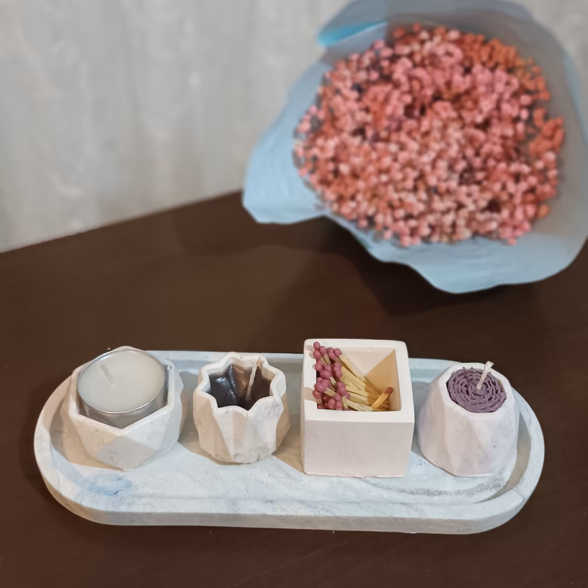 ست پنج تیکه شات شمع و وارمر و جای کبریت و شات شمع موم عسل طبیعی 