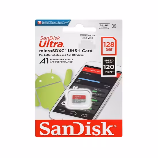کارت حافظه microSDHC سن دیسک مدل Ultra UHS-I Full HD سرعت 120MBps ظرفیت 128 گیگابایت