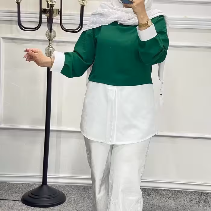 شومیز جنس ابروبادی گرم بالا و داکرون درجه یک فری سایز با رنگبندی 