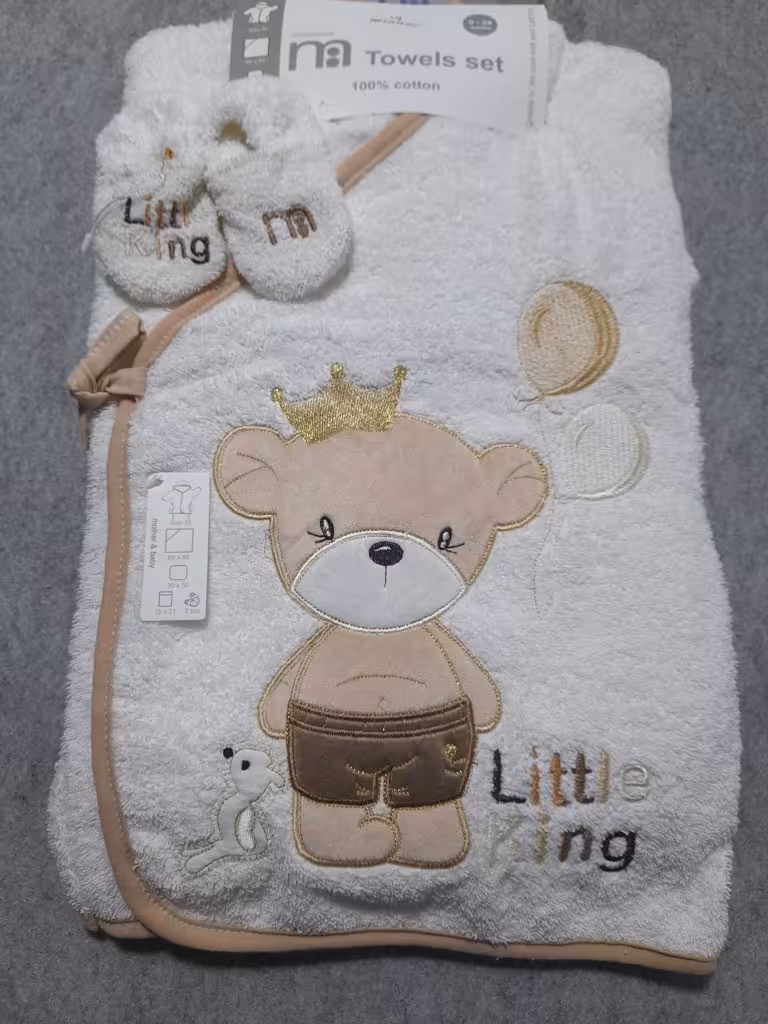 ‎ست حوله نوزادی مادرکر کیمونو طرح خرس تاج دار سفید