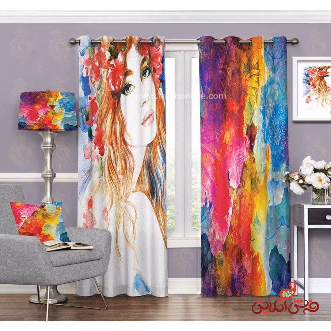 پرده طرح چهره زن آبرنگی کد 3376