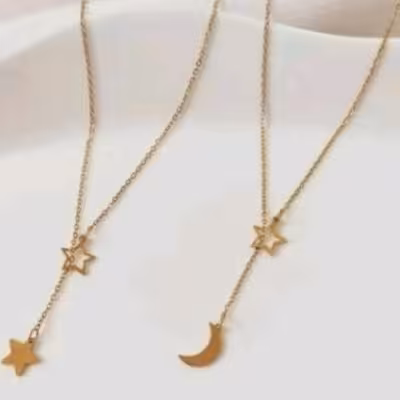 گردنبند کراواتی ستاره و ماه استیل رنگ ثابت