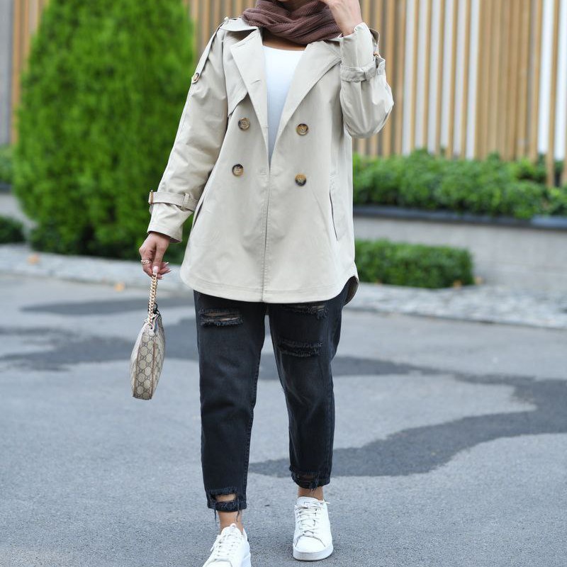 بارانی زنانه کوتاه کتان تی سی آستر دار سایز 38تا48 (قد80)