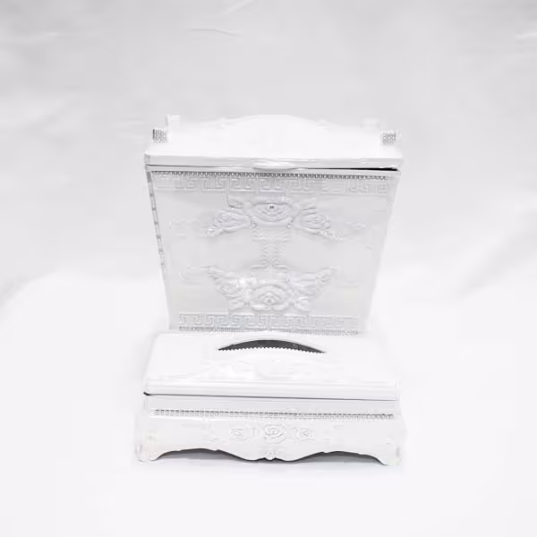 سطل و جا دستمال فانتزی نگین دار  (سفید)