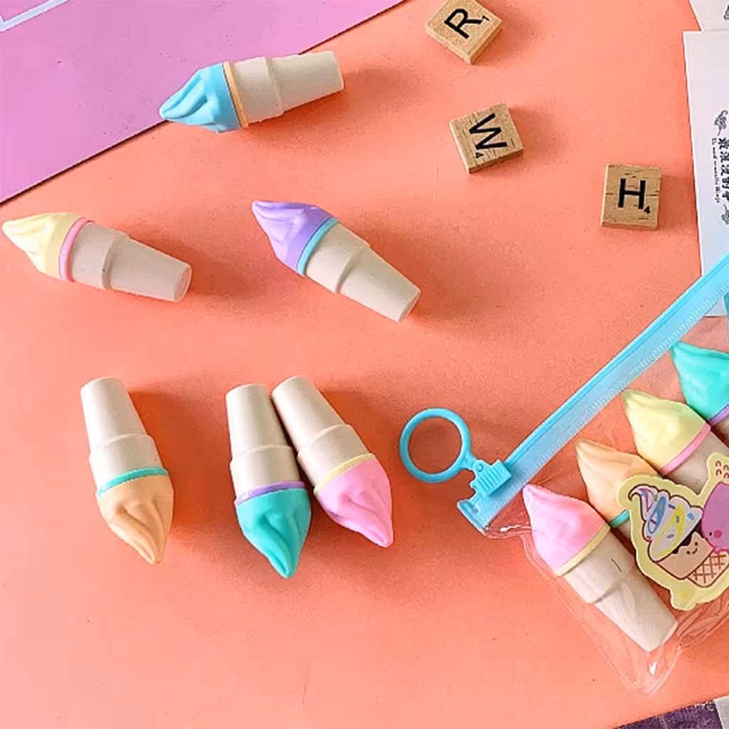 هایلایت بستنی قیفی بسته 6 عددی - هایلایتر بستنی 6 رنگ