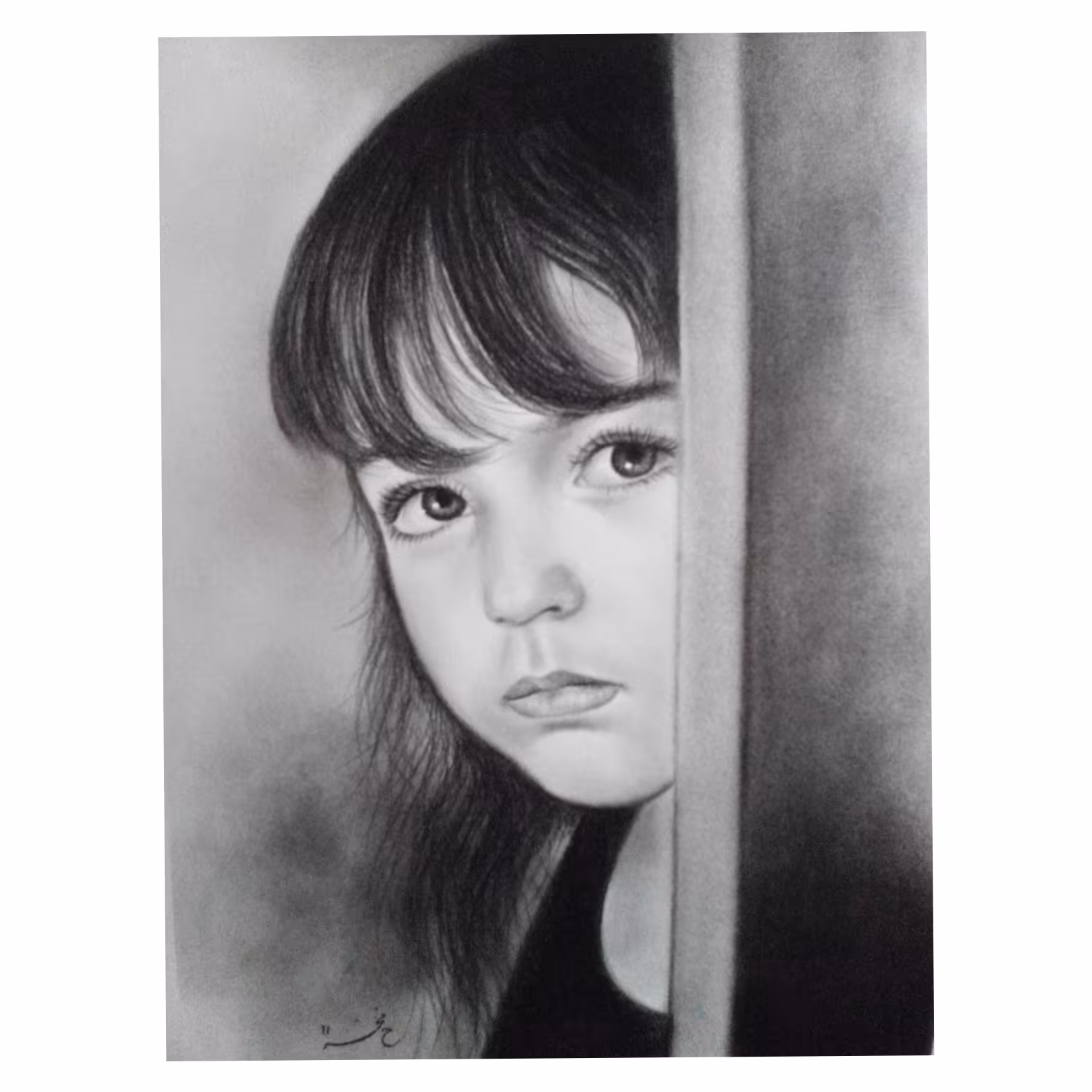 تابلو پرتره سیاه قلم دختر بچه