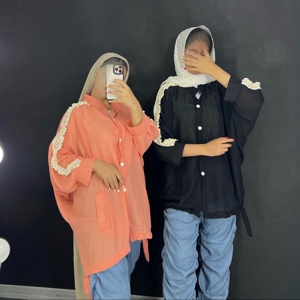 مانتو حریر خنک و کولردار مشکی و گلبهی