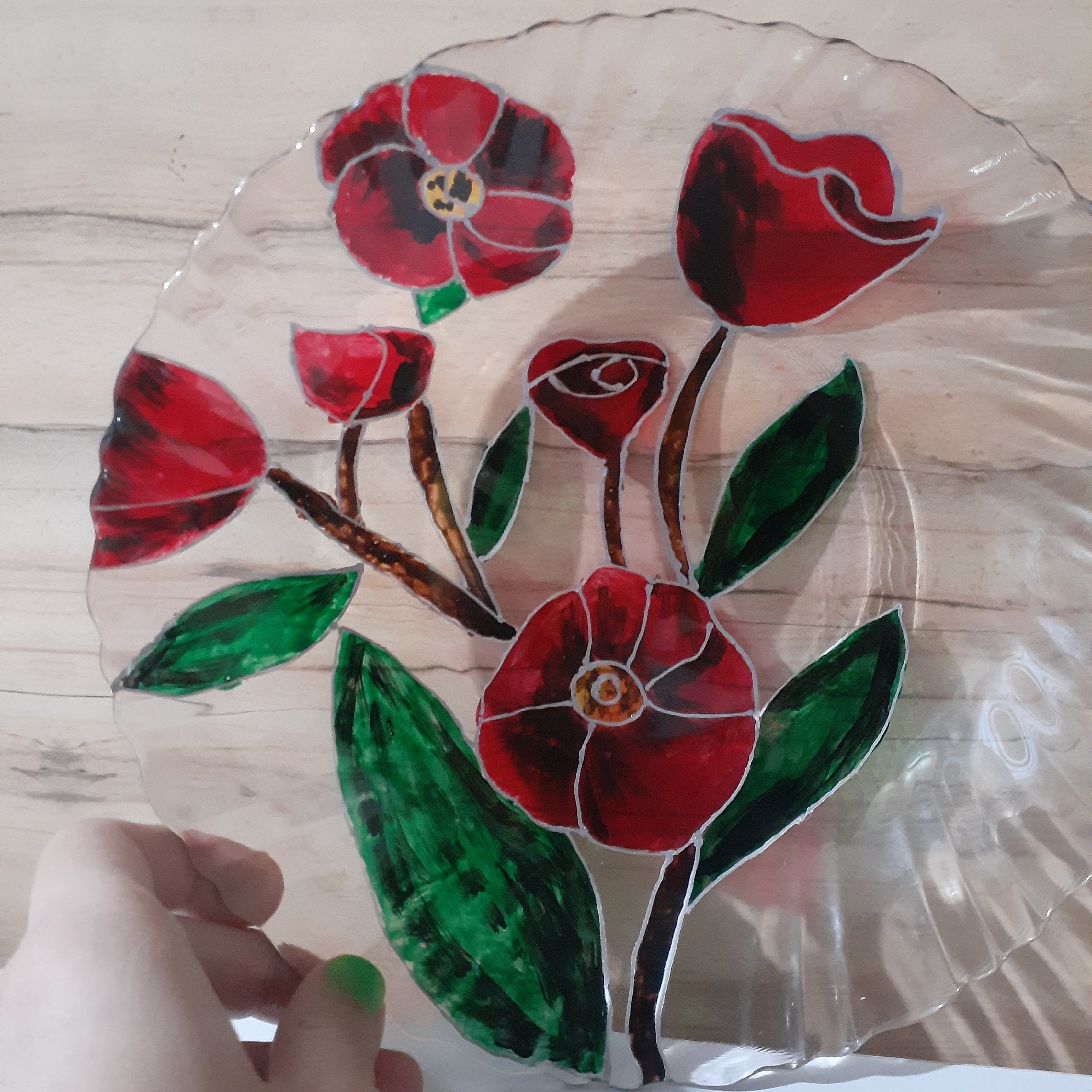 بشقاب تزئینی ویترای طرح گل رز