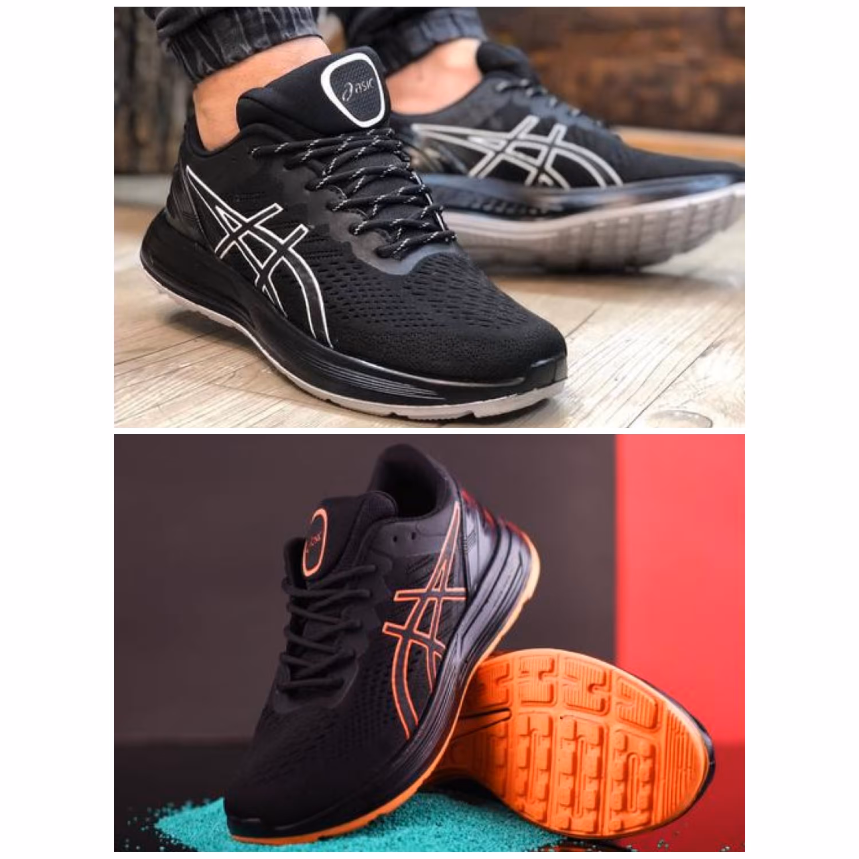 کفش اسپرت (کتونی) بچگانه دخترانه و پسرانه بندی آسیکس مشکی طوسی نارنجی سایز  31,32,33,34,35 ورزشی و پیاده روی asics