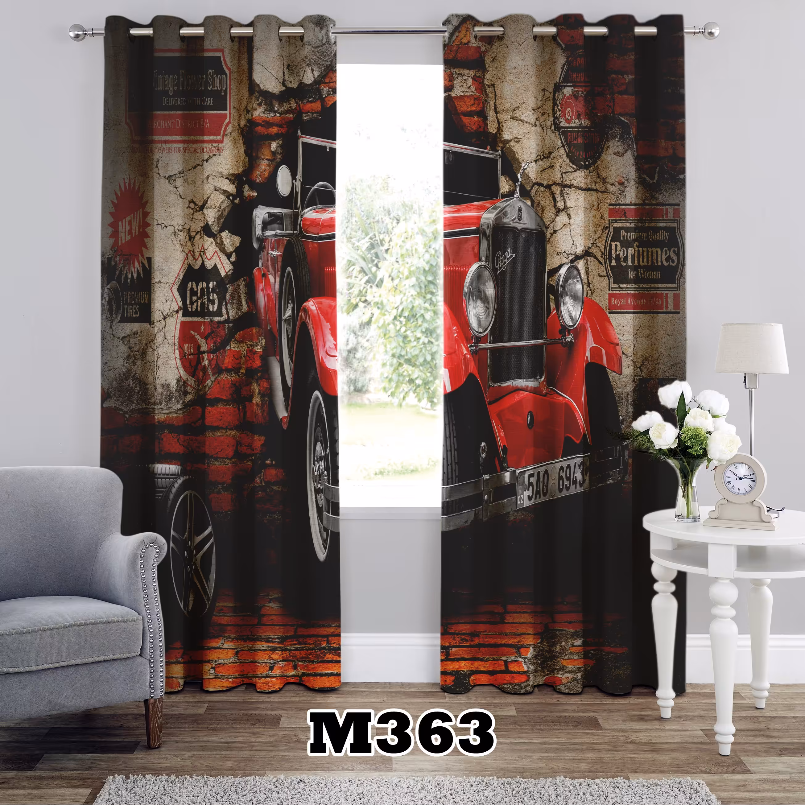 پرده چاپی طرح ماشین کد M363 تک قواره ارتفاع 300 عرض 140 سانت