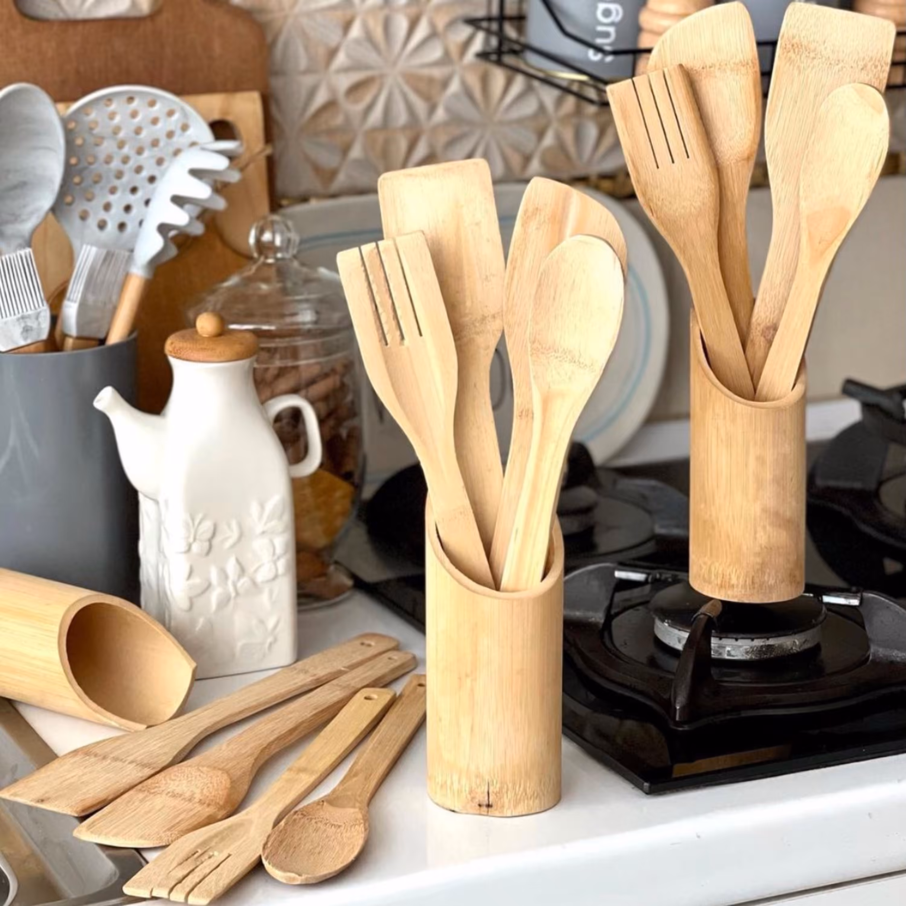 ست چهار عددی کفگیر چوبی همراه با استند