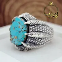 رکاب انگشتر نقره طرح قلم پنجه نگین فیروزه نیشابوری اصل و معدنی وزن 15 گرم