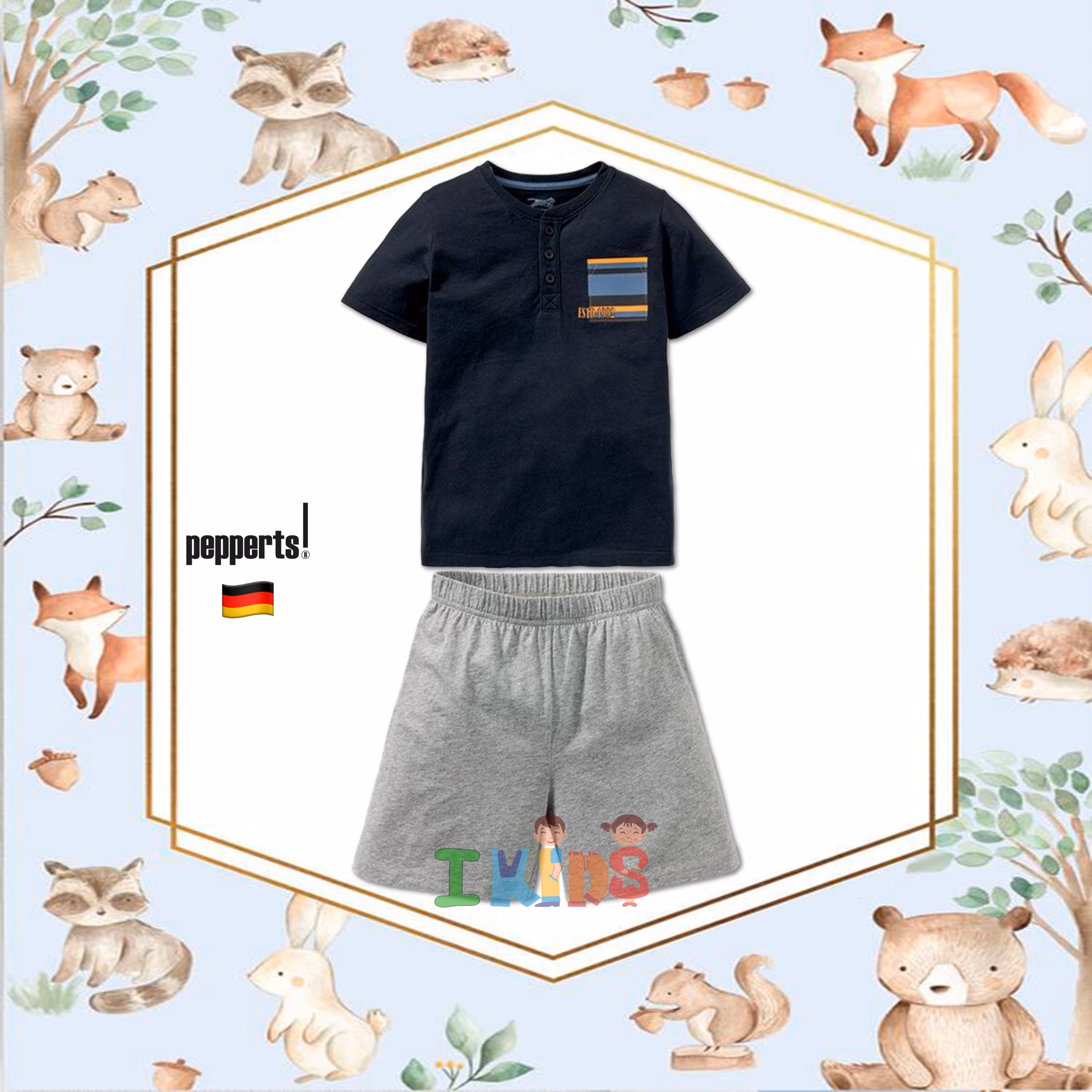 پک تی شرت شلوارک سورمه ای طوسی تابستانه برند پیپرتس - pepperts آلمان