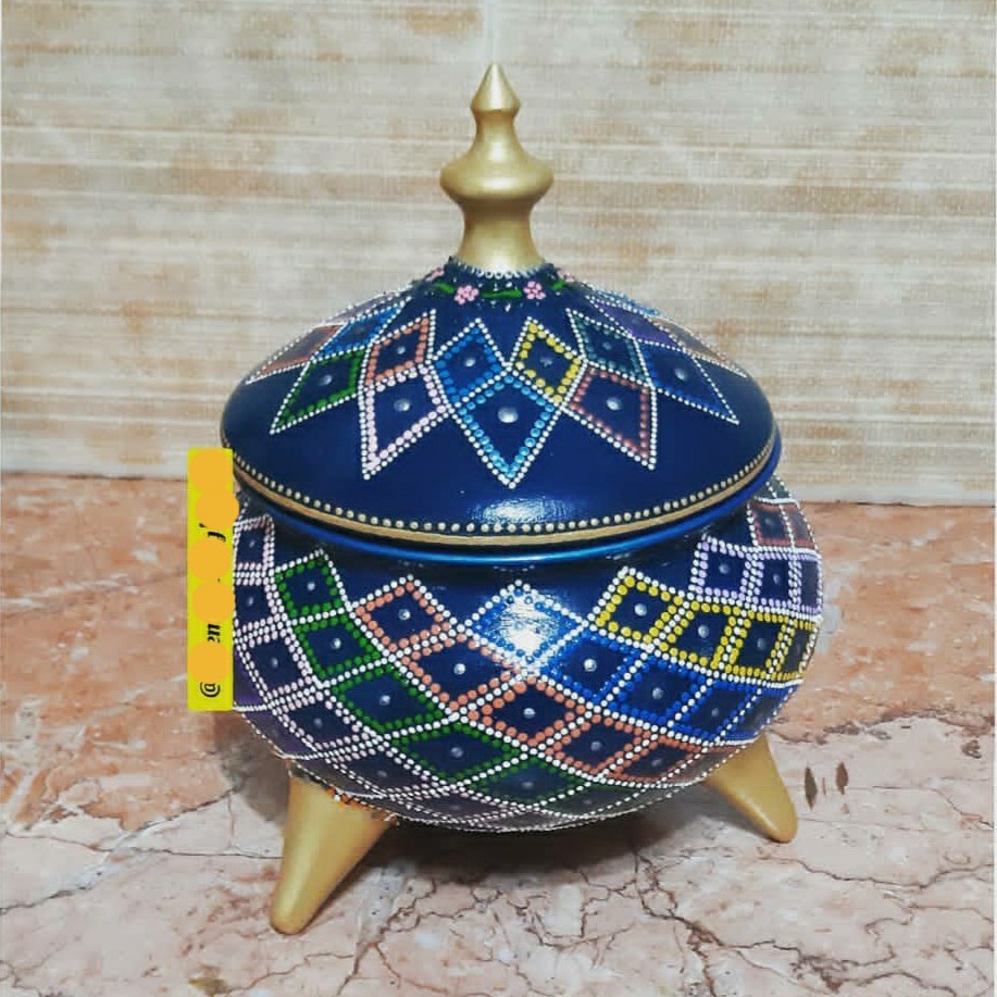 شکلات خوری یا آجیل خوری 3 پایه سفالی نقطه کوبی شده سایز بزرگ