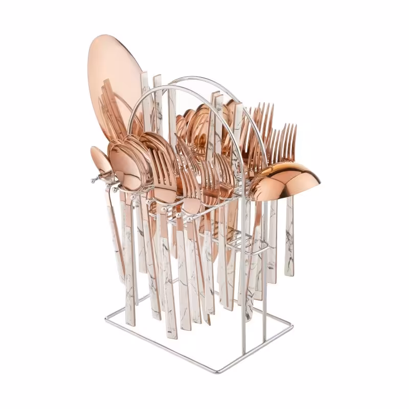 سرویس قاشق و چنگال 33 پارچه جی فی نی GIFFINI مدل 2702 سفید رز گلد