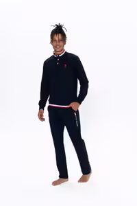 ست پیژامه آبی مردانه ما نخ 2 یقه به صورت قائم اوزونکول بازوی تیتر لباس خواب U.S. Polo Assn.
