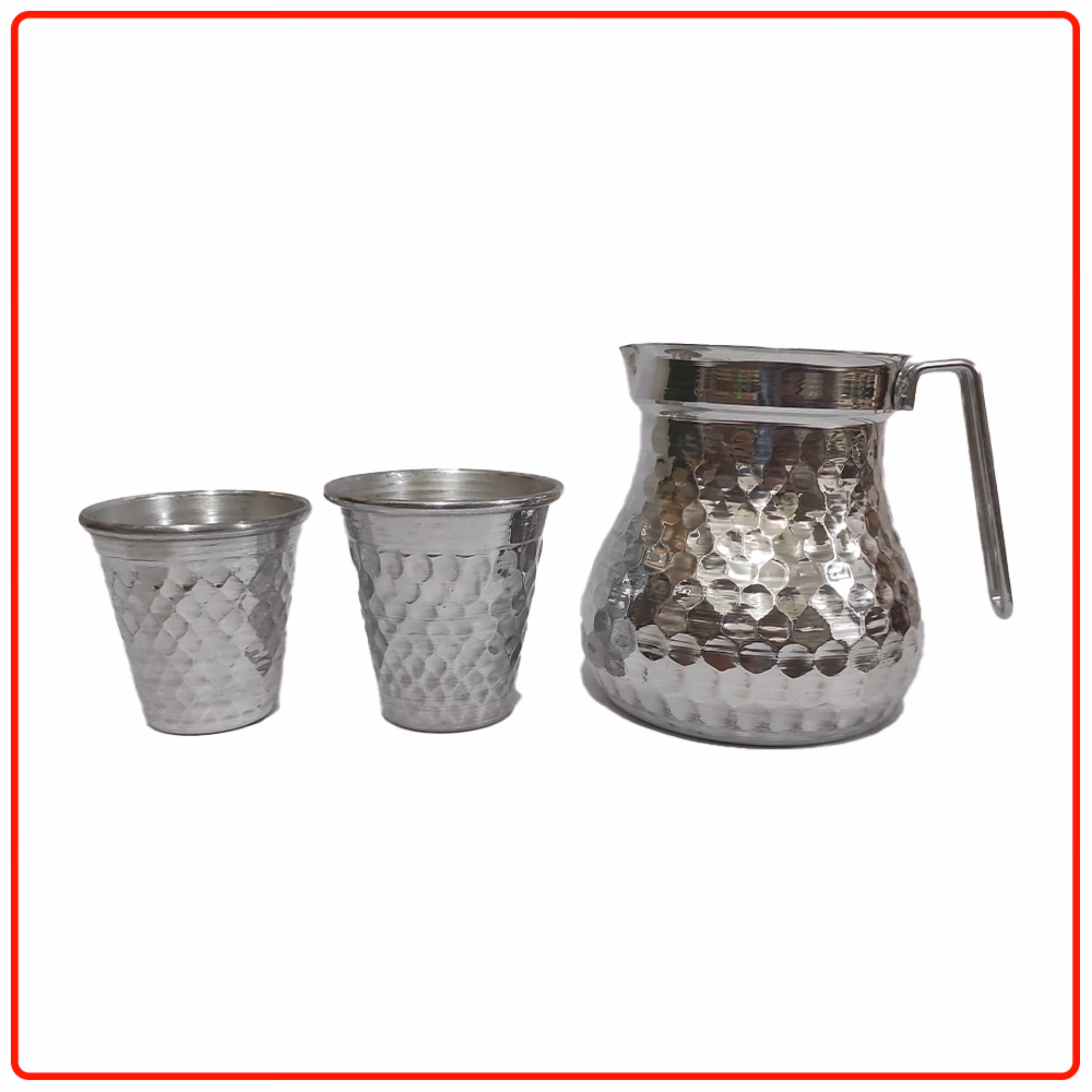 دست کامل پارچ و لیوان چکشی جنس روی - یک عدد پارچ و 2 عدد لیوان کوچک و 2 عدد بزرگ