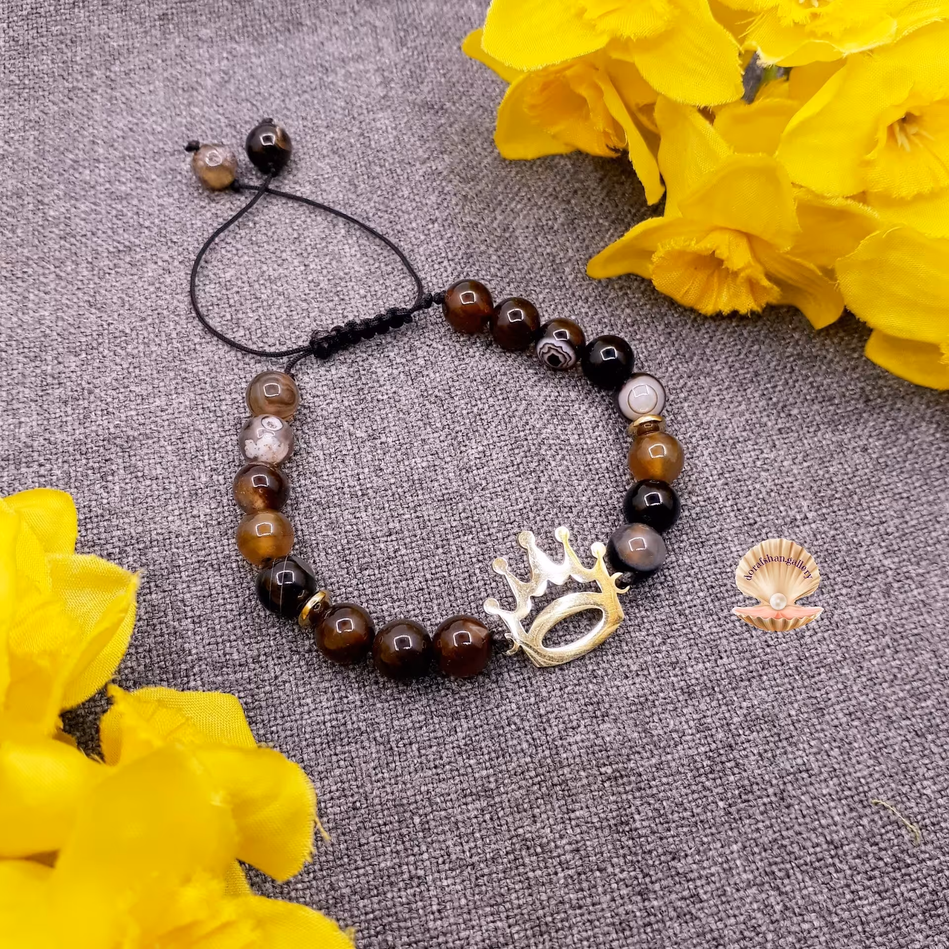 دستبند اسپرت با سنگ عقیق سلیمانی