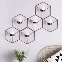 جا شمعی دیواری فلزی مشکی 6 ضلعی