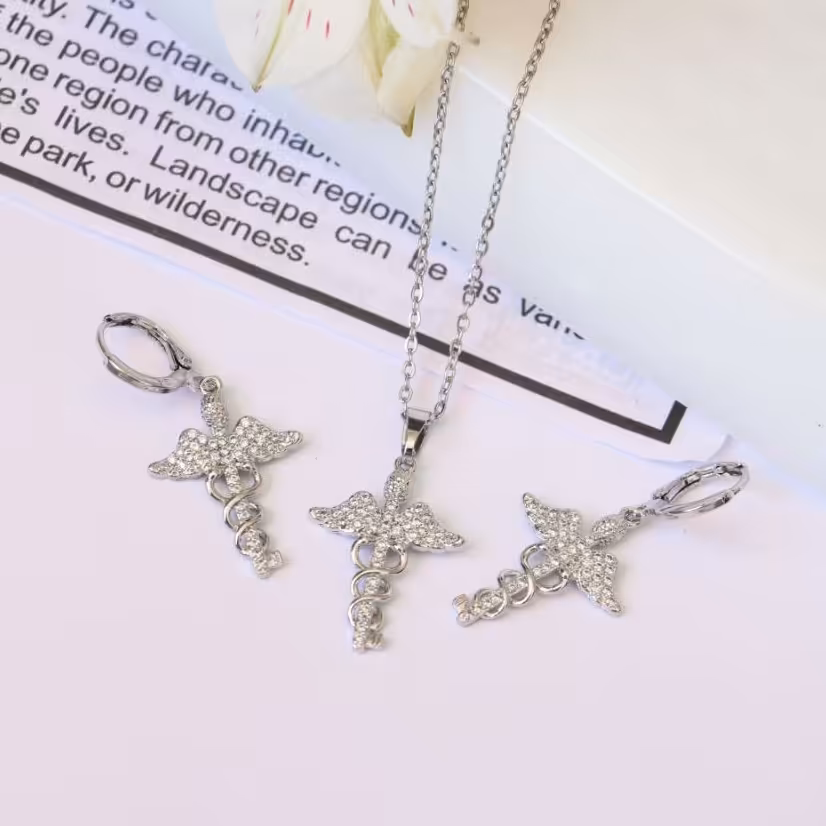 نیم ست بال فرشته استیل ابکاری اب نقره