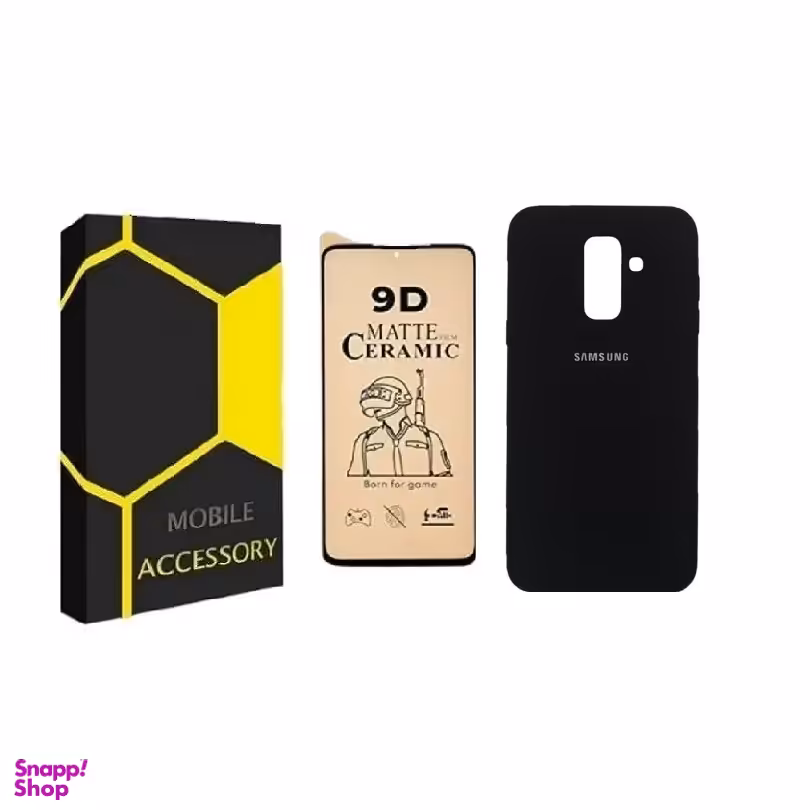 کاور مدل Silic گوشی موبایل سامسونگ Galaxy A6 Plus به همراه محافظ صفحه نمایش سرامیکی مات