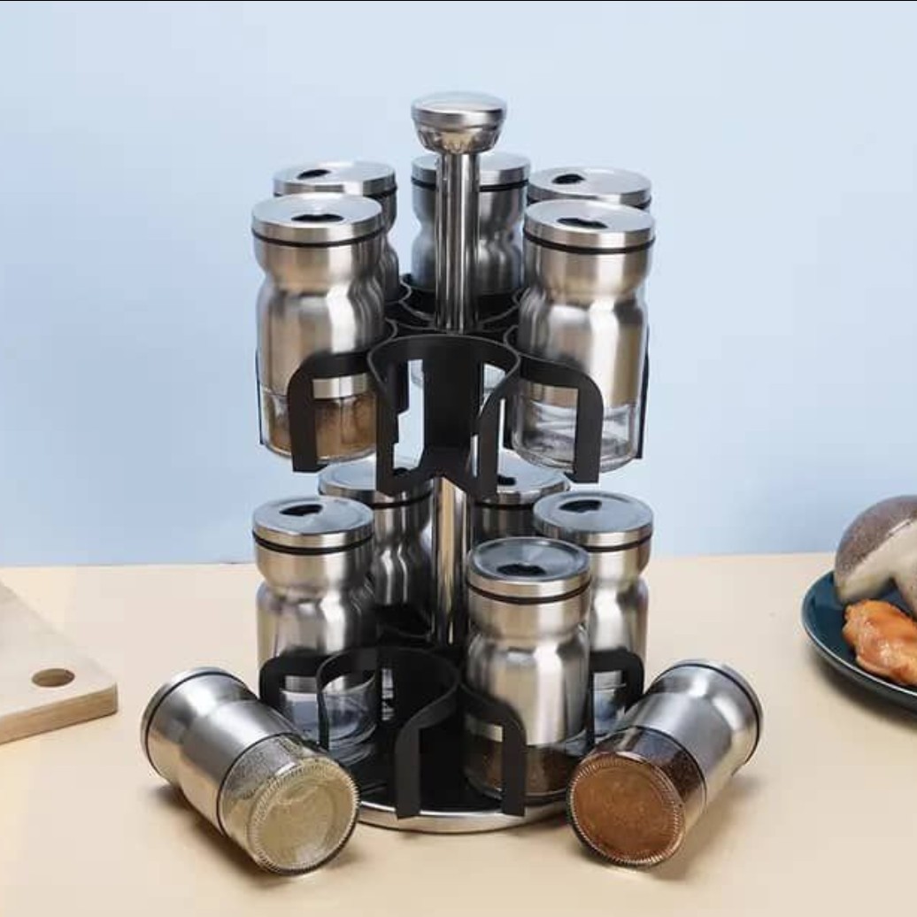جا ادویه 12پارچه باپایه چرخشی وارداتی استیل وشیشه