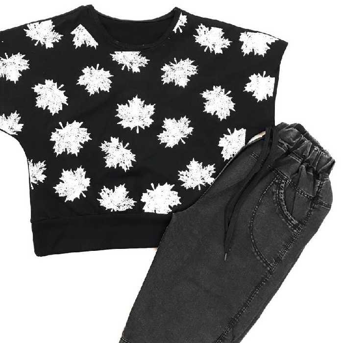 ست کراپ شلوارک بچگونه نخ پنبه سایز 5 