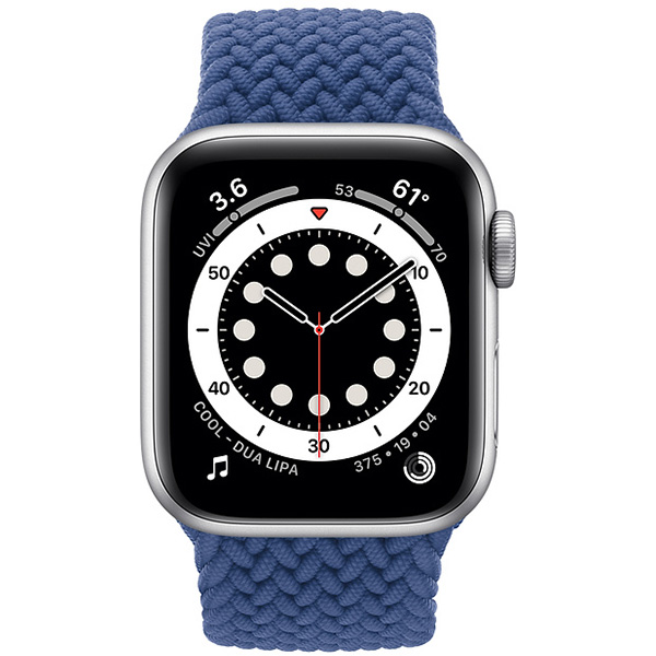 سری 6 آلومینیوم 44 میلیمتری مردانه قاب نقره ای با بند بافته آبی - Hiapple.ir